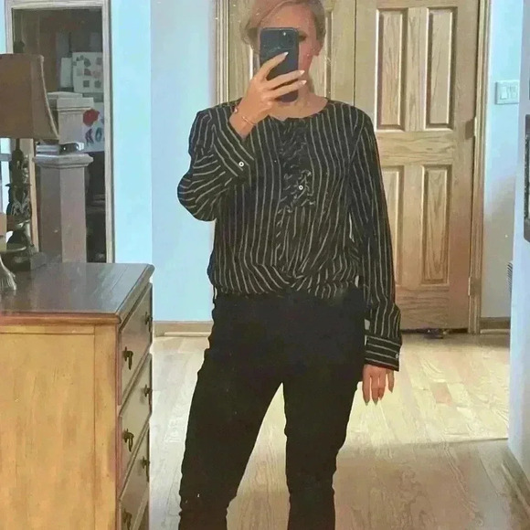 United Colors of Benetton Navy Striped Long Sleeve Blouse L - Picture 12 of 13